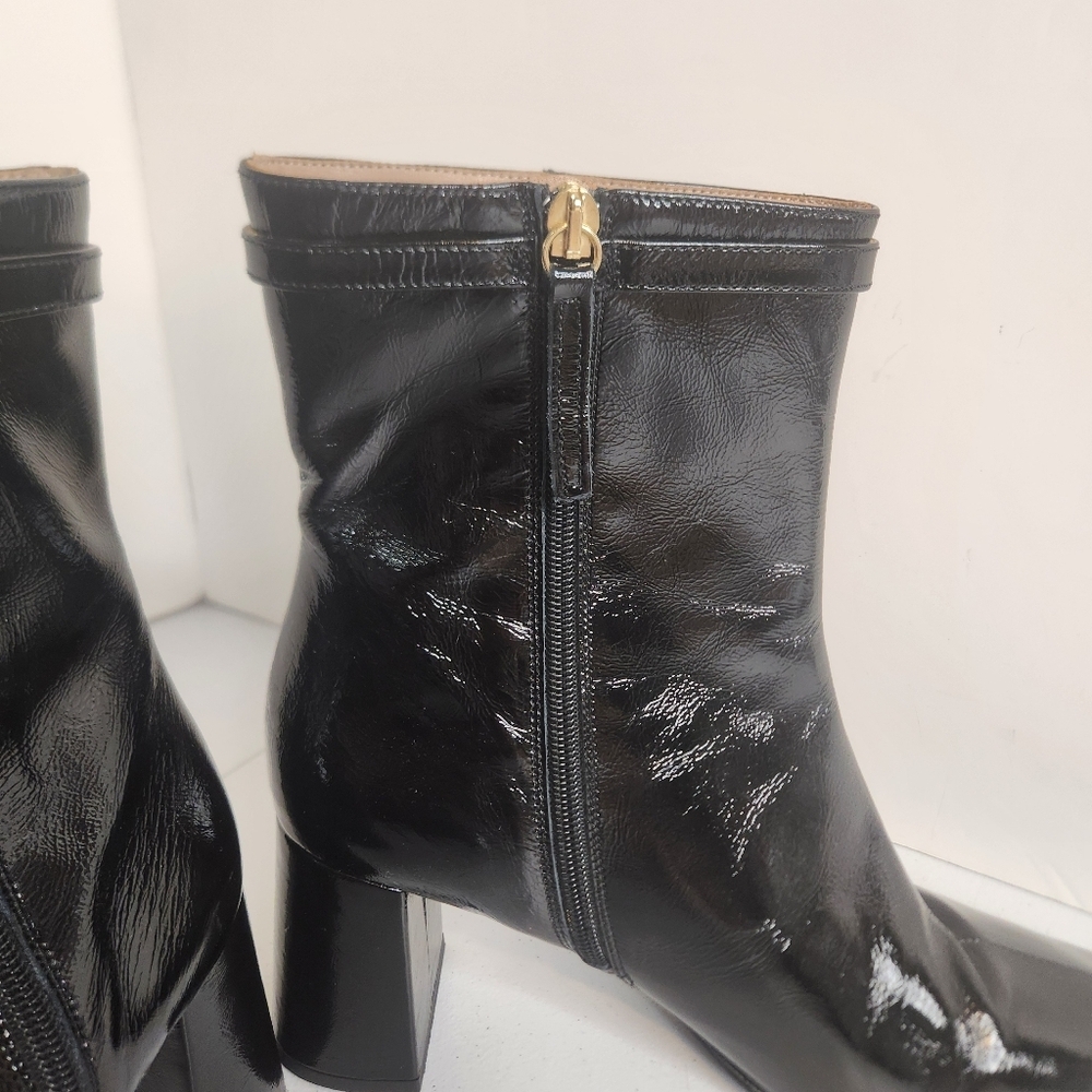 Ana Palma Black Patent Leather Chunky High Heel Boots Ankle Booties Size 41 9.5 - Picture 9 of 12